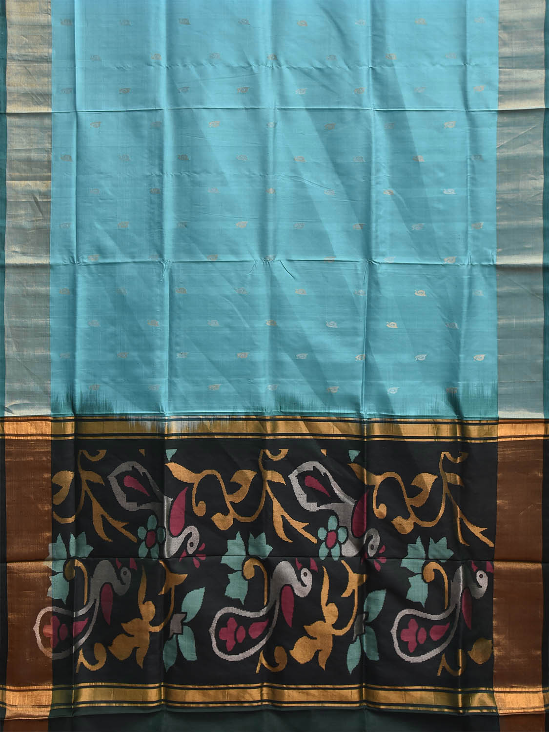 Light Blue and Dark Green Uppada Pure Silk Handloom Saree with Peacocks Pallu Design u2541