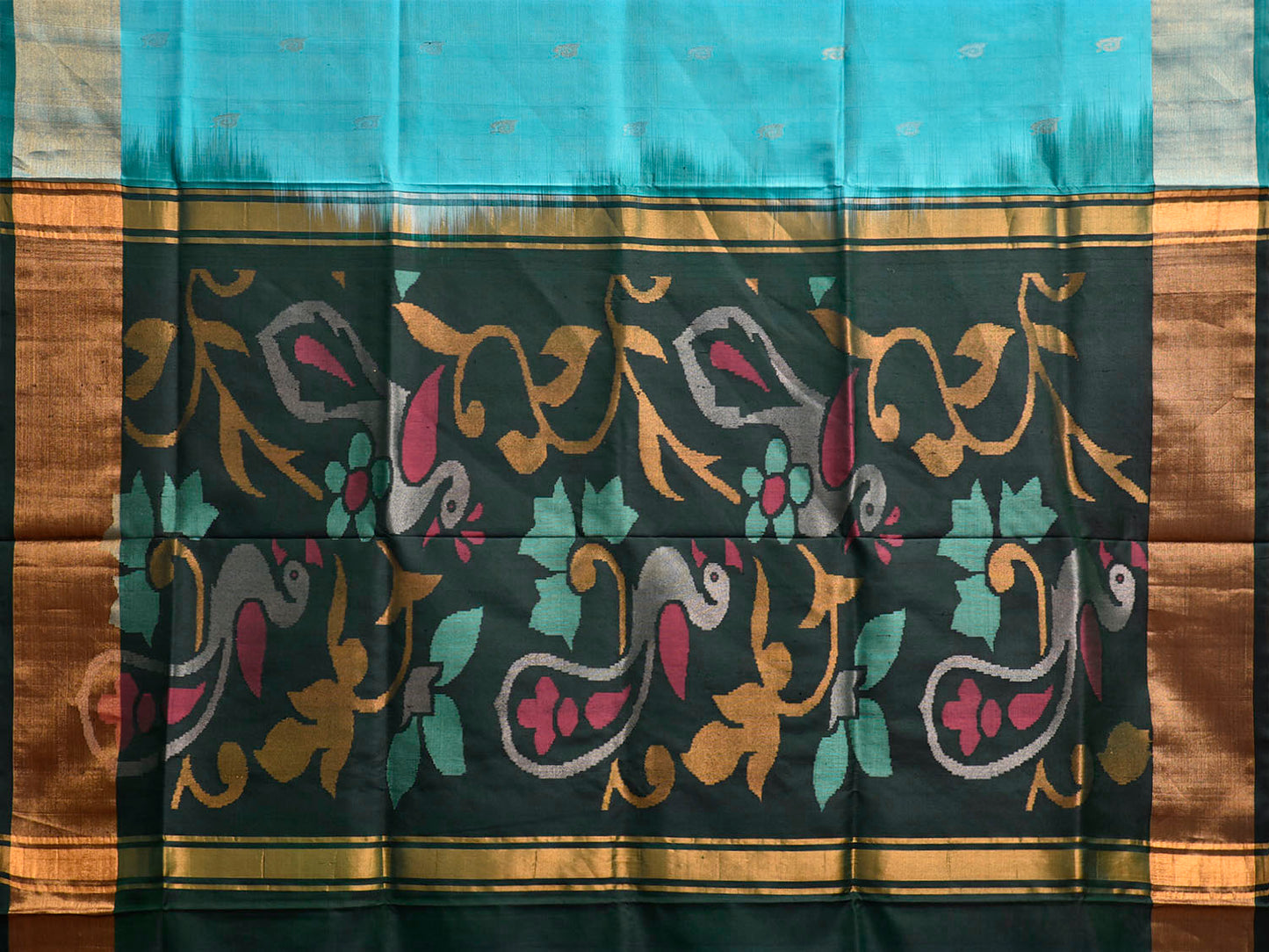Light Blue and Dark Green Uppada Pure Silk Handloom Saree with Peacocks Pallu Design u2541