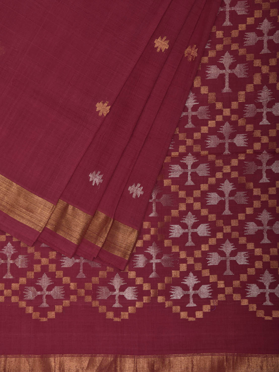 Dark Red Uppada Cotton Handloom Saree with Jamdani Pallu Design u2542