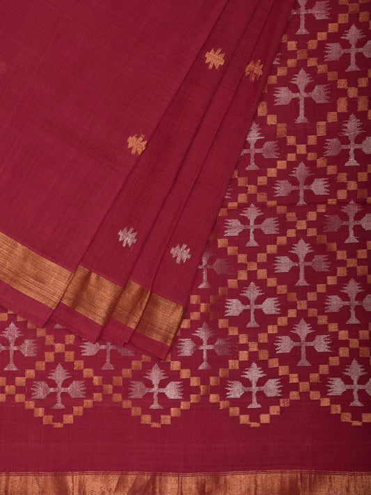Dark Red Uppada Cotton Handloom Saree with Jamdani Pallu Design u2542