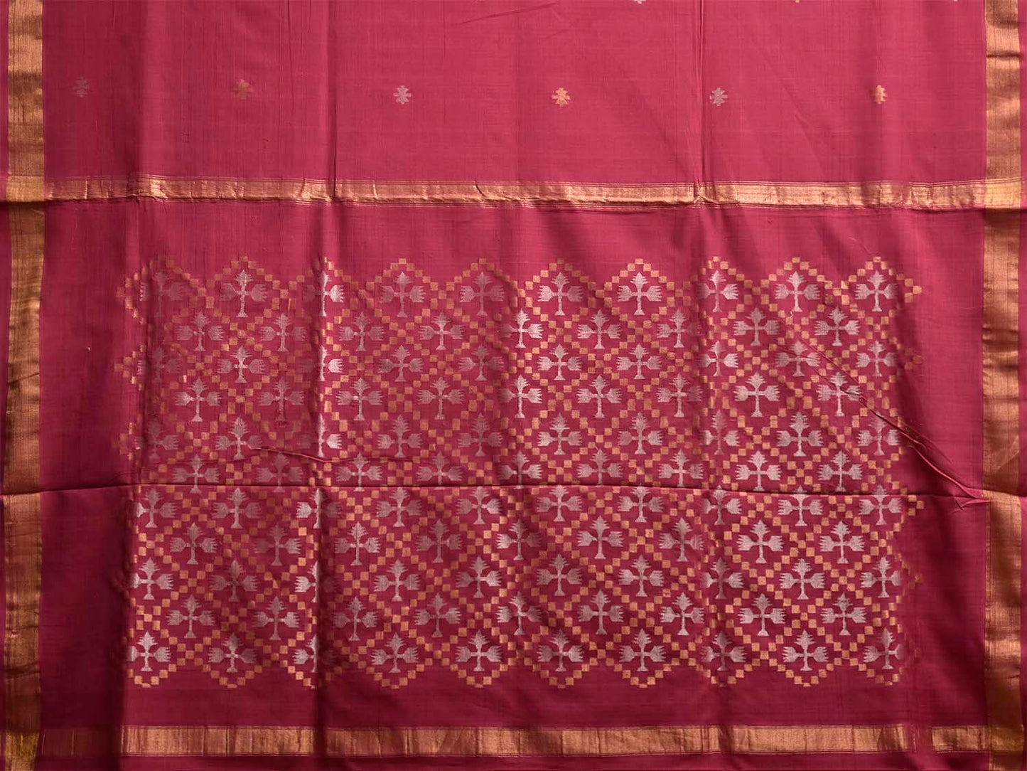 Dark Red Uppada Cotton Handloom Saree with Jamdani Pallu Design u2542