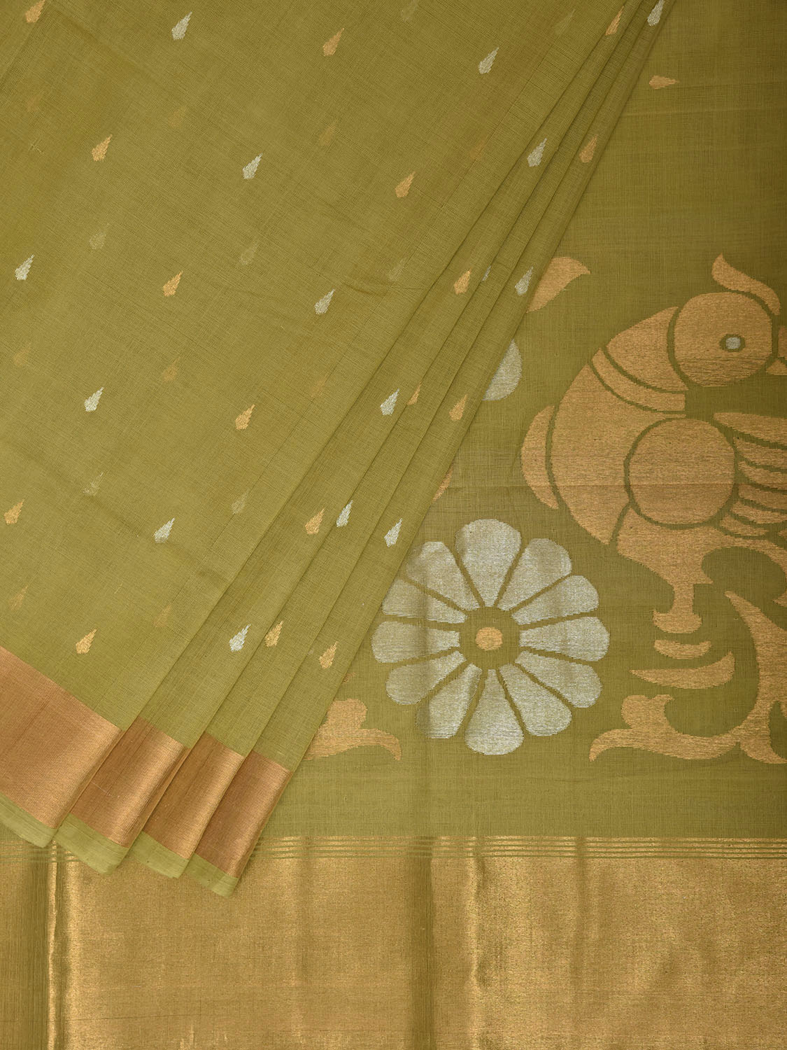 Light Green Uppada Cotton Handloom Saree with Parrots Pallu Design u2544
