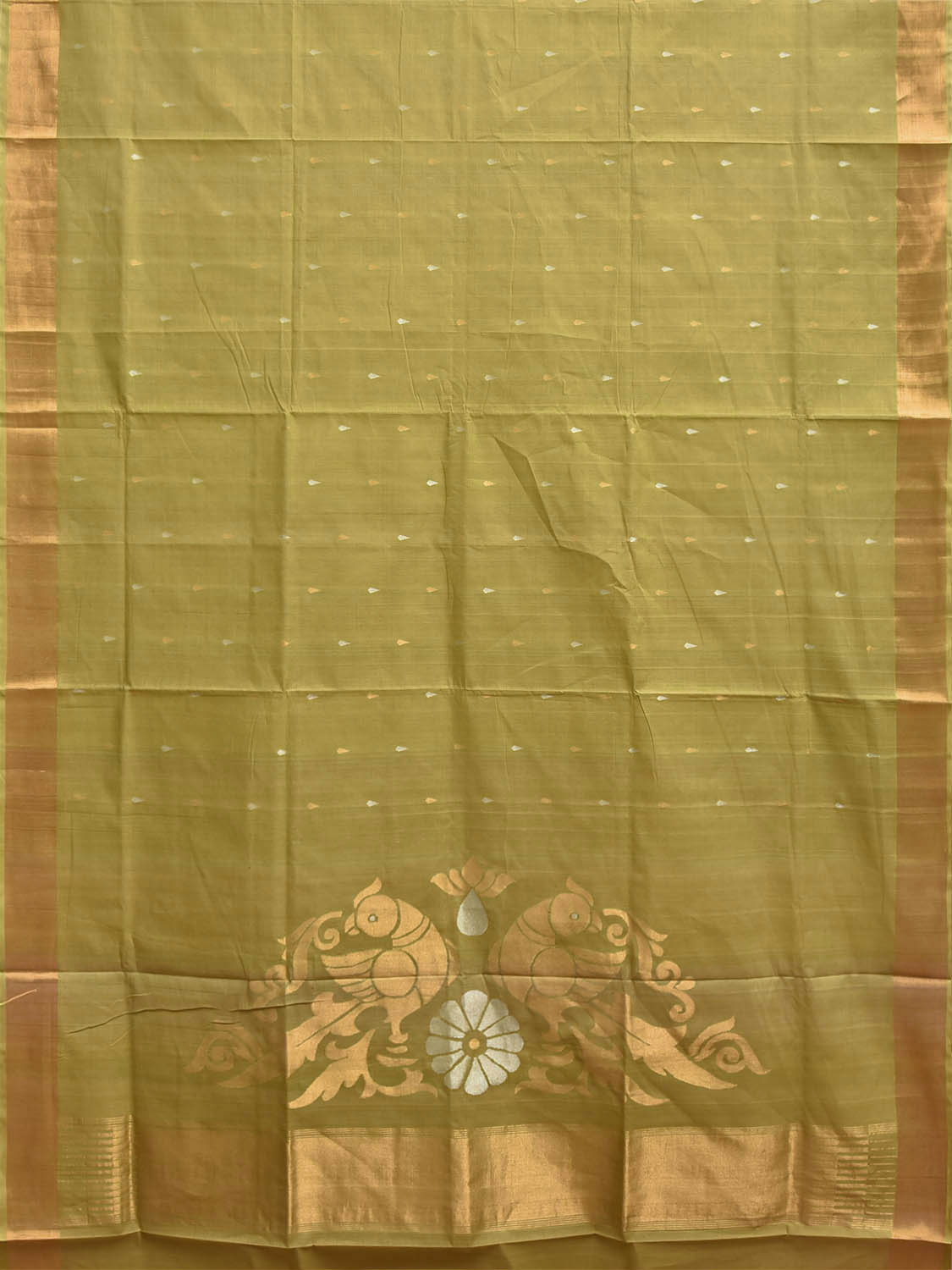 Light Green Uppada Cotton Handloom Saree with Parrots Pallu Design u2544