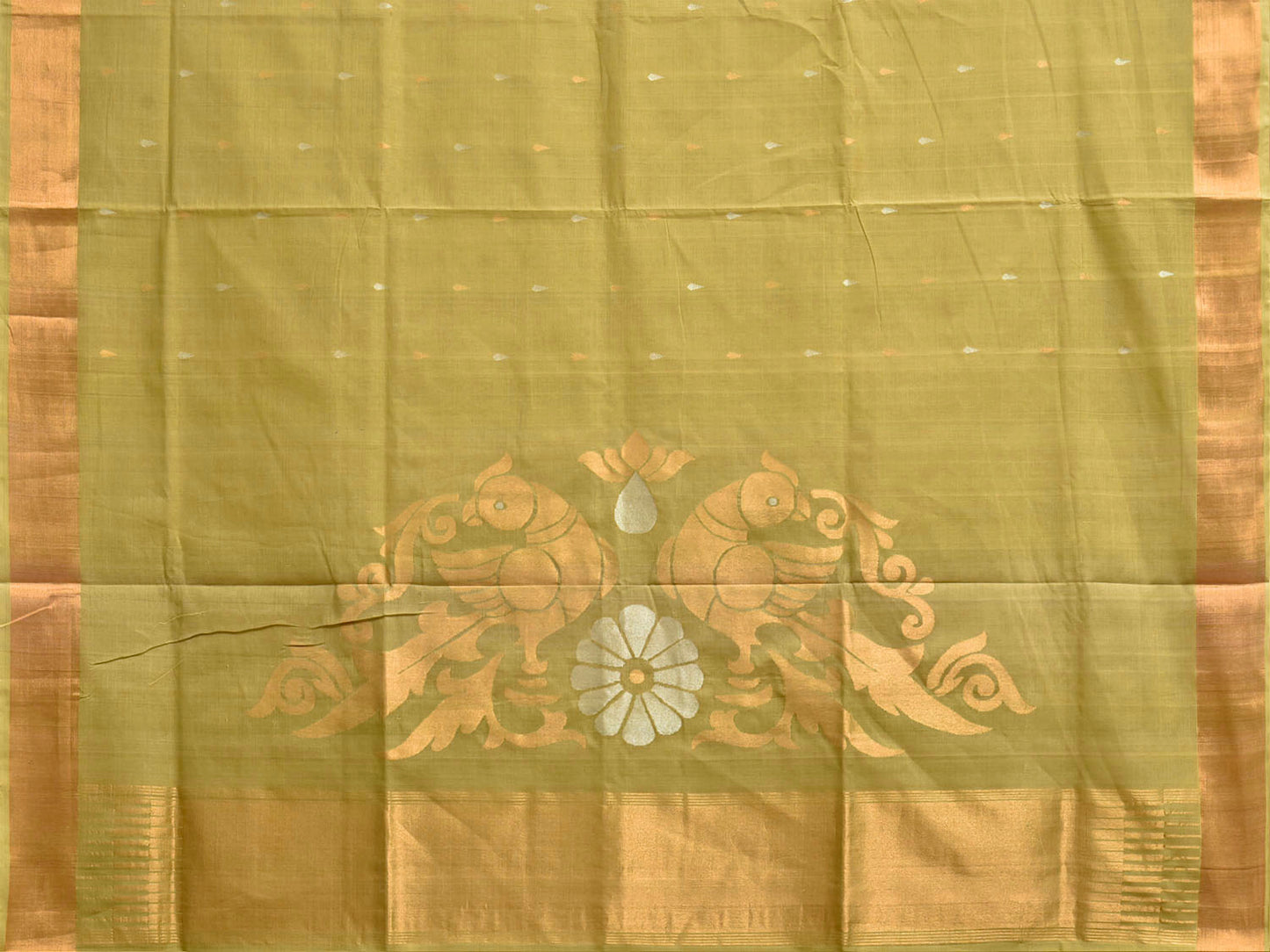 Light Green Uppada Cotton Handloom Saree with Parrots Pallu Design u2544