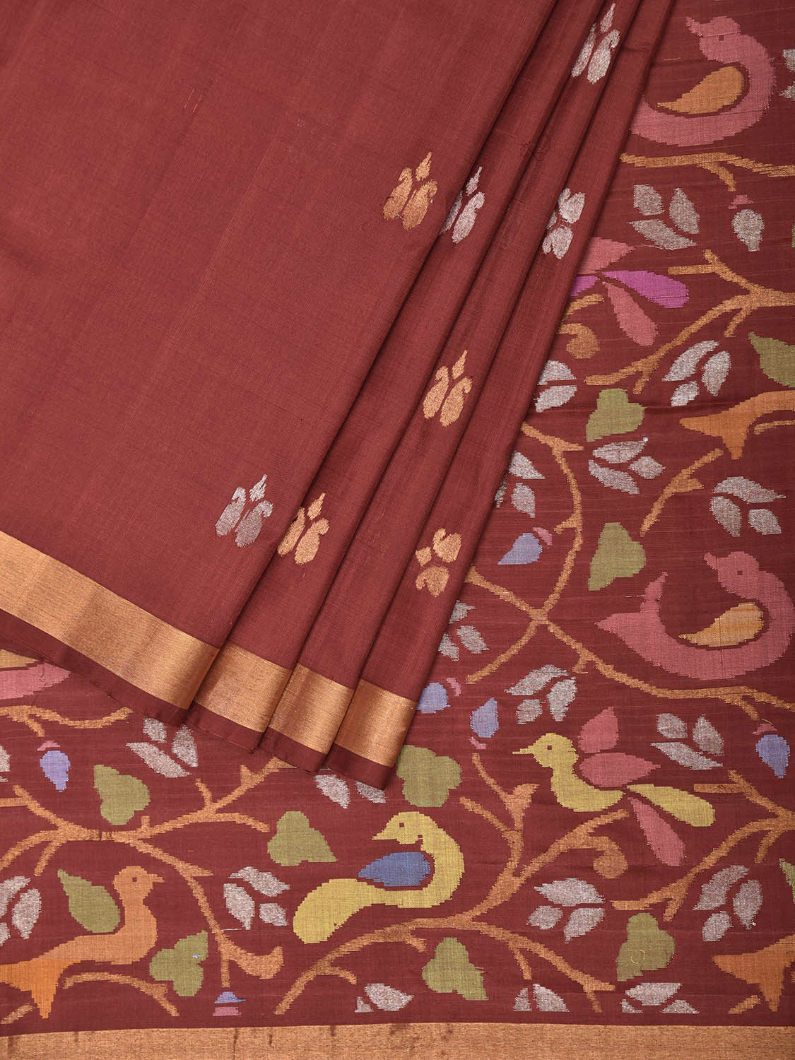 Brown Uppada Pure Silk Handloom Saree with Birds and Floral Pallu Design u2547
