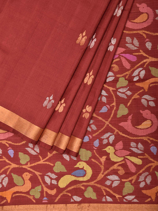 Brown Uppada Pure Silk Handloom Saree with Birds and Floral Pallu Design u2547