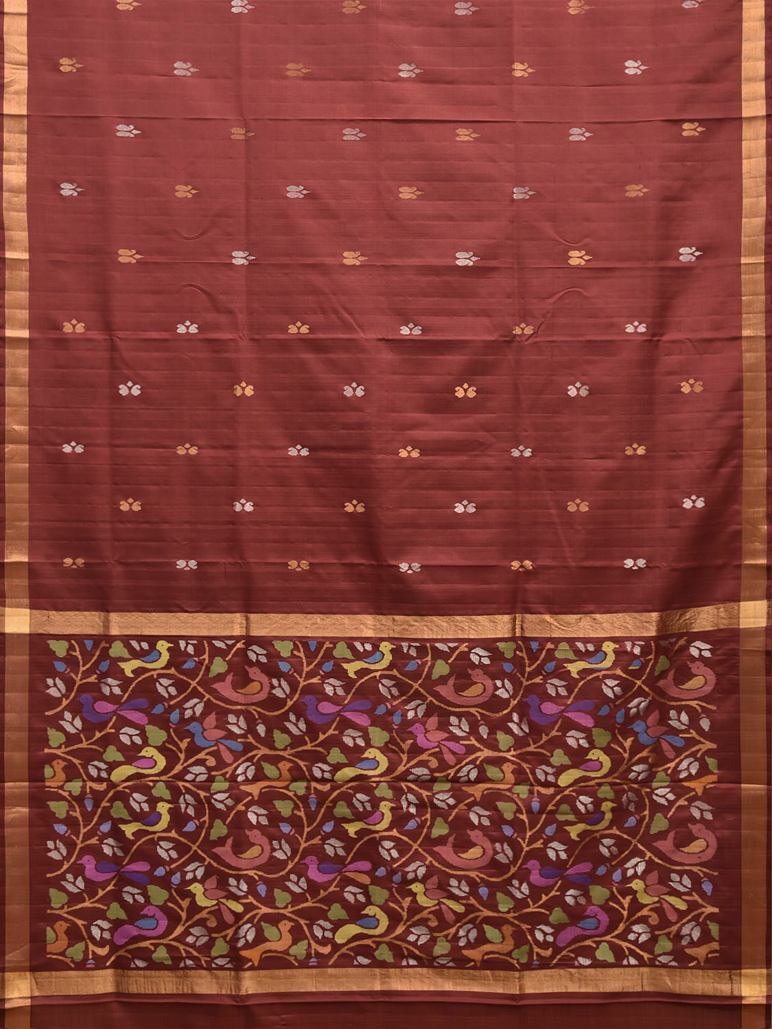 Brown Uppada Pure Silk Handloom Saree with Birds and Floral Pallu Design u2547