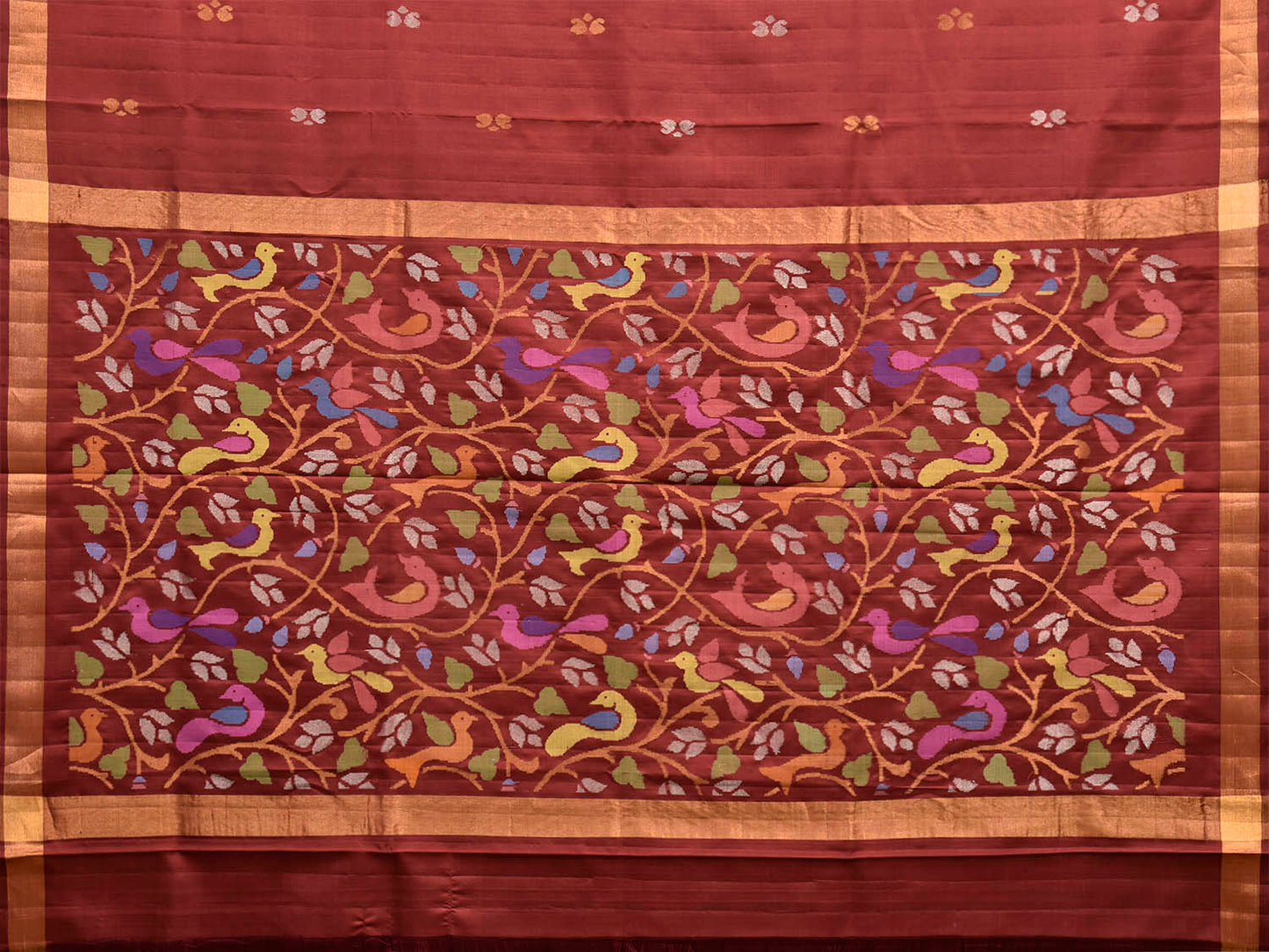 Brown Uppada Pure Silk Handloom Saree with Birds and Floral Pallu Design u2547