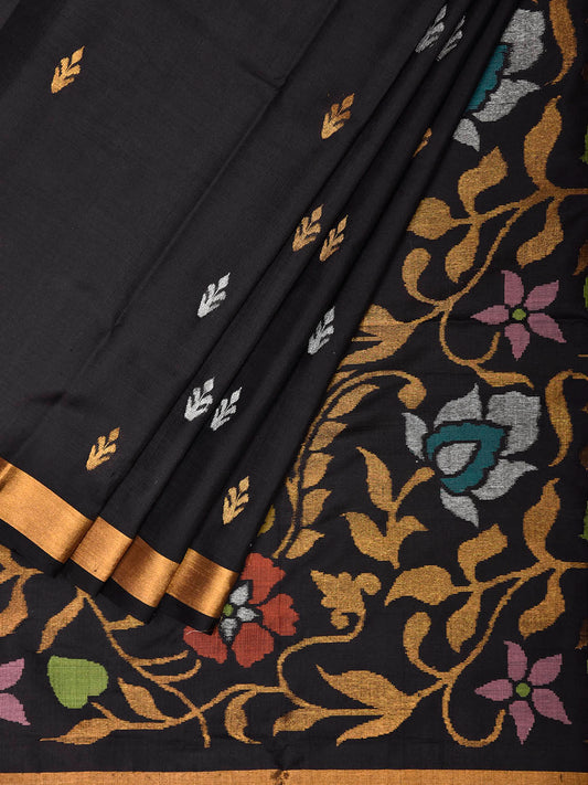 Black Uppada Pure Silk Handloom Saree with Floral Pallu Design u2548