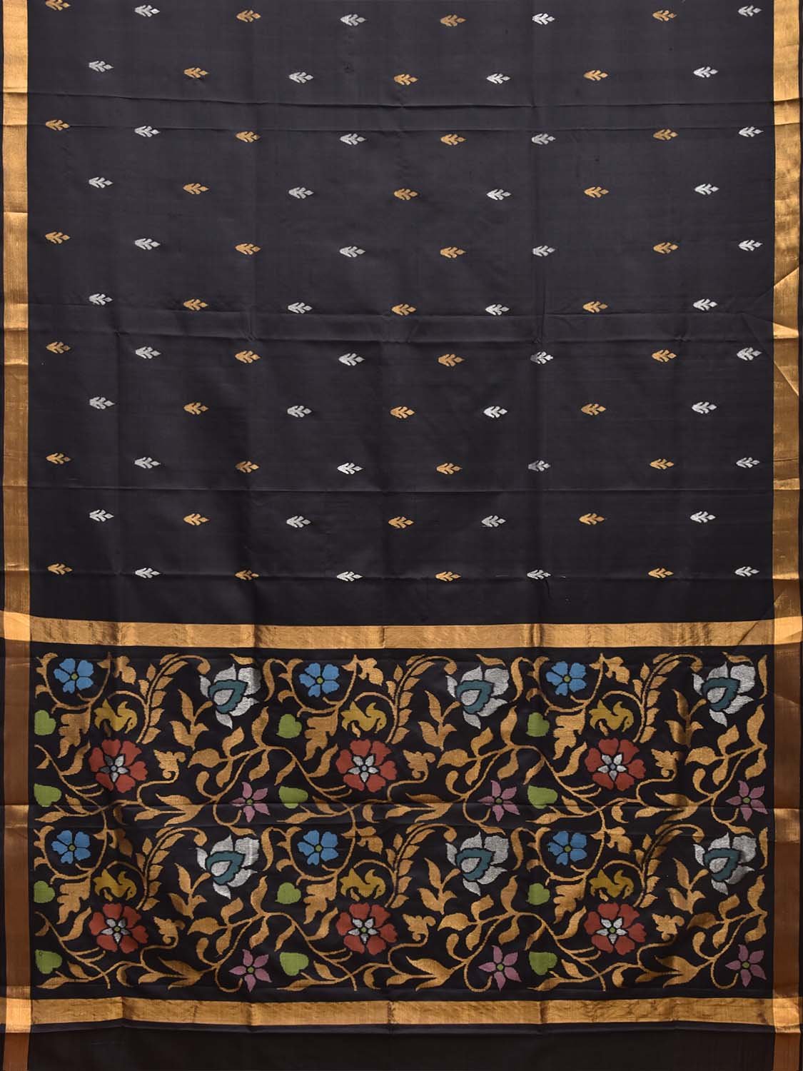 Black Uppada Pure Silk Handloom Saree with Floral Pallu Design u2548