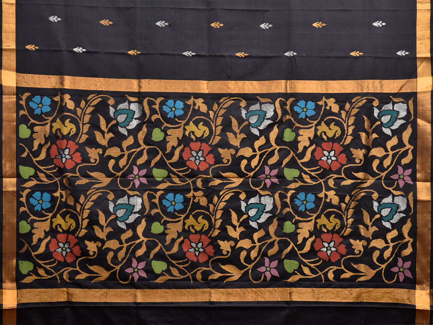 Black Uppada Pure Silk Handloom Saree with Floral Pallu Design u2548