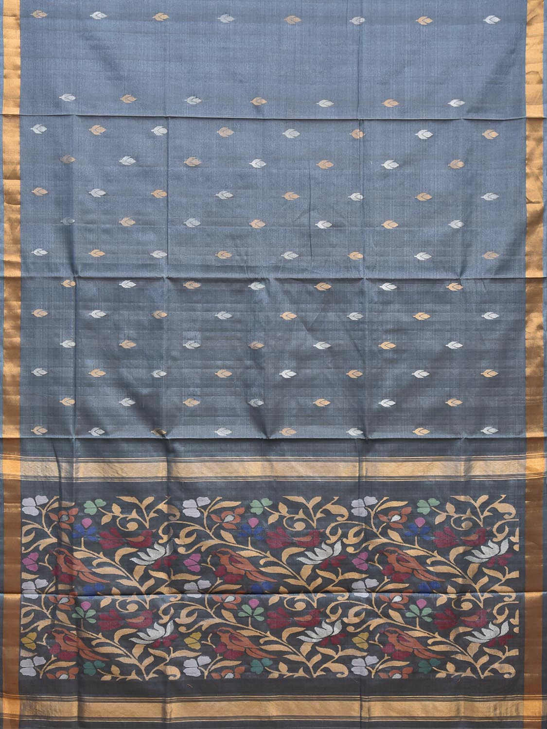 Grey Uppada Pure Silk Handloom Saree with Birds and Floral Pallu Design u2549