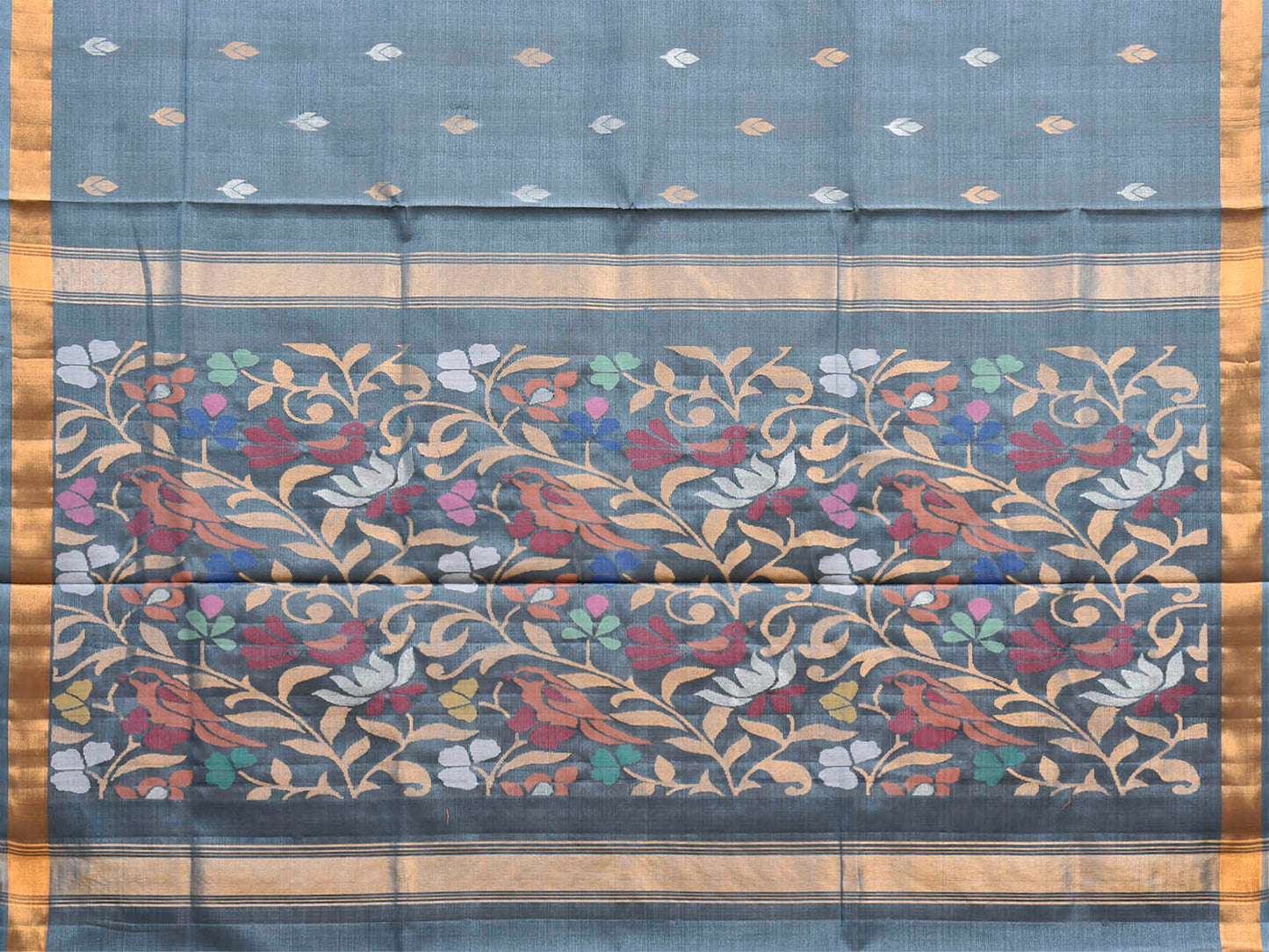 Grey Uppada Pure Silk Handloom Saree with Birds and Floral Pallu Design u2549