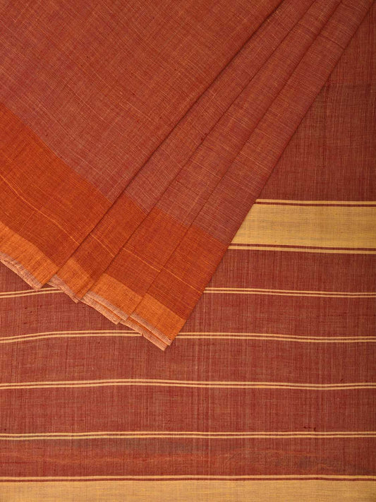 Rust Venkatagiri Cotton Plain Saree with Strips Pallu Design v0091