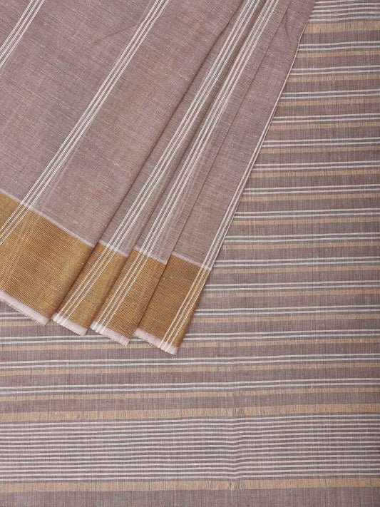 Cream Venkatagiri Cotton Saree with Strips Body and Pallu Design v0092