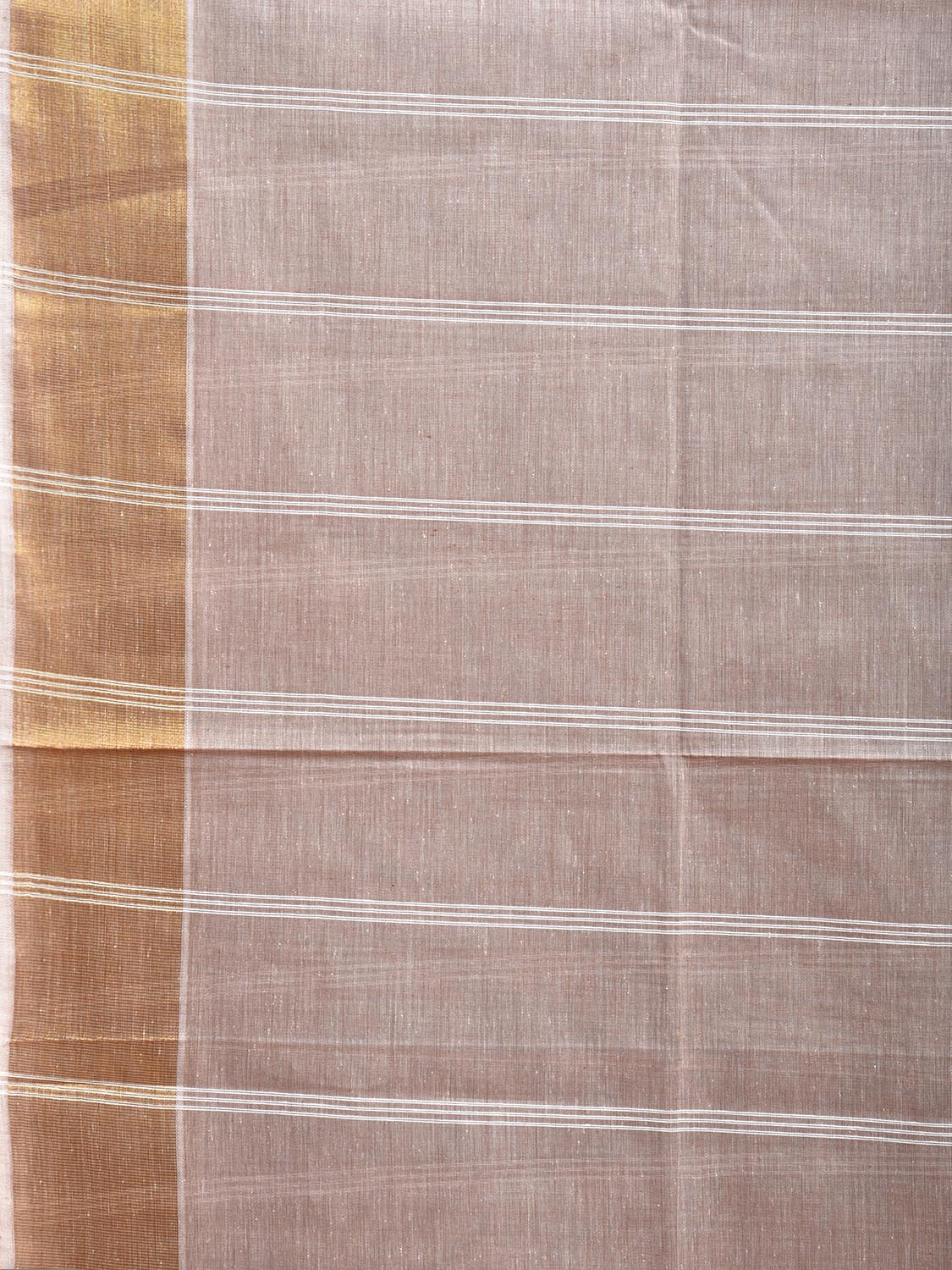 Cream Venkatagiri Cotton Saree with Strips Body and Pallu Design v0092