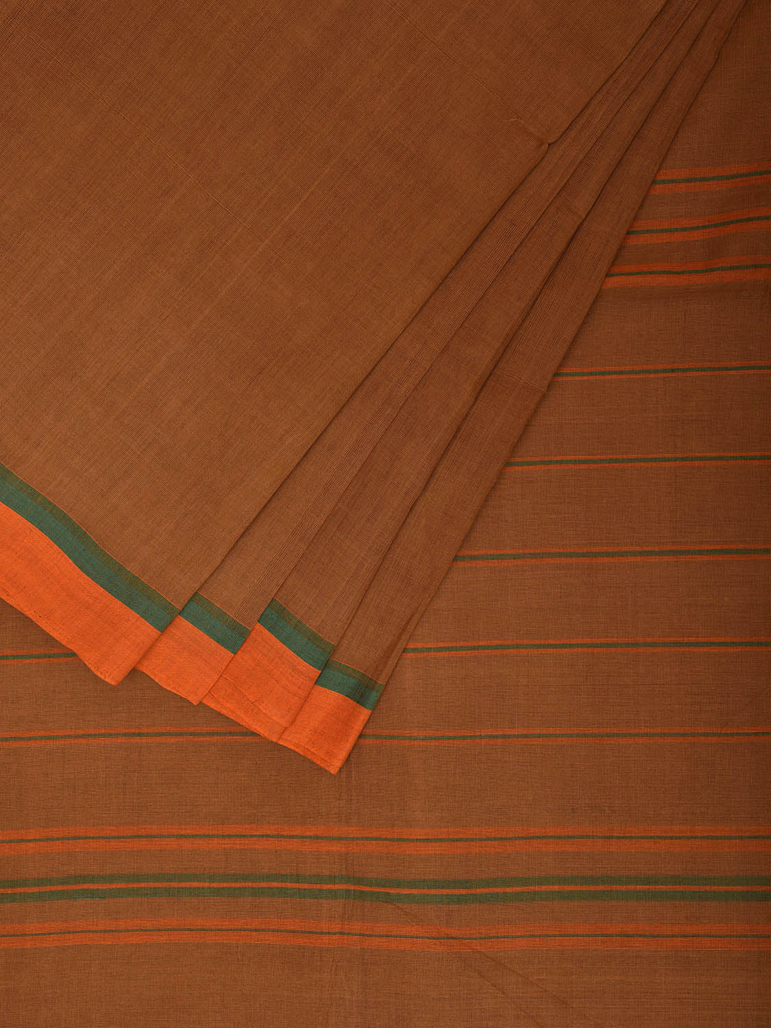 Olive and Green Venkatagiri Cotton Plain Saree with Strips Pallu Design v0093