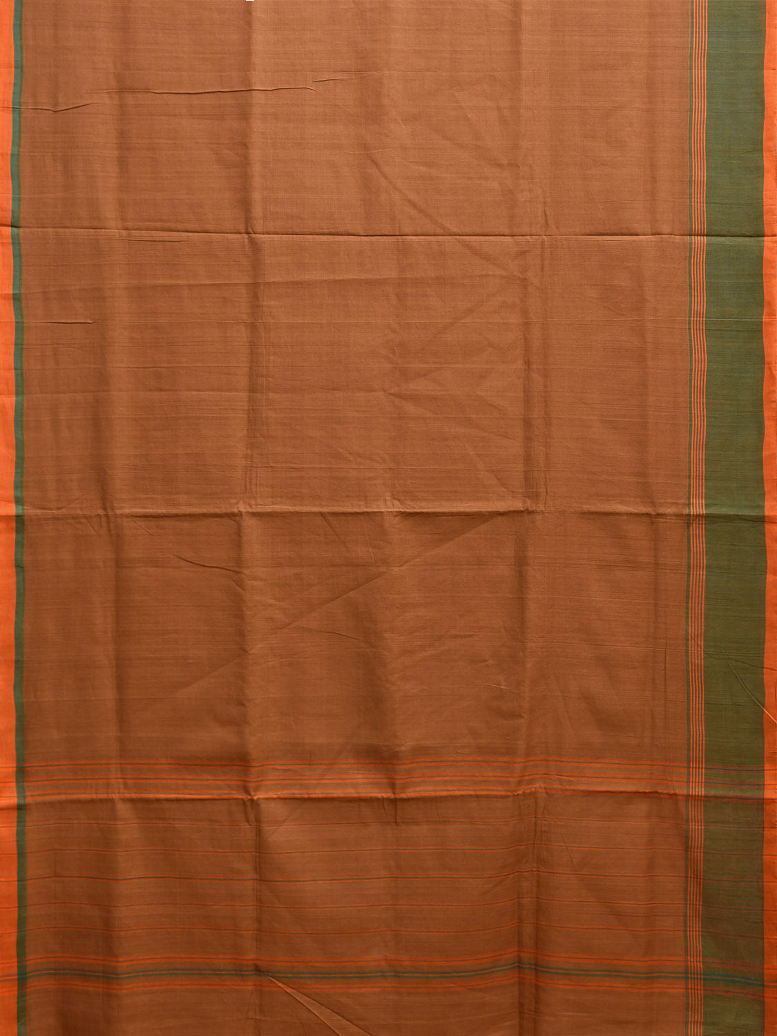 Olive and Green Venkatagiri Cotton Plain Saree with Strips Pallu Design v0093