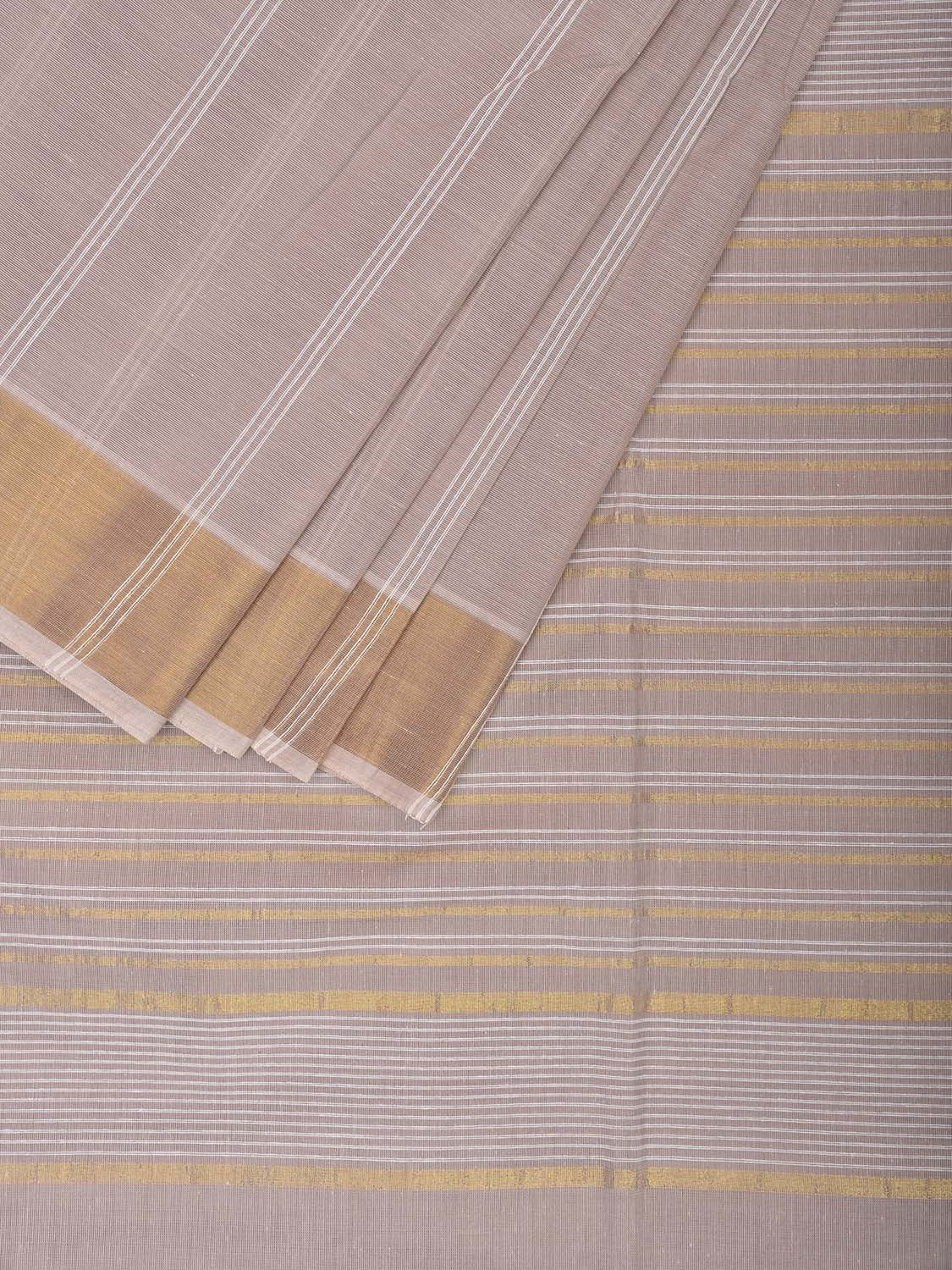 Cream Venkatagiri Cotton Saree with Strips Body and Pallu Design v0094