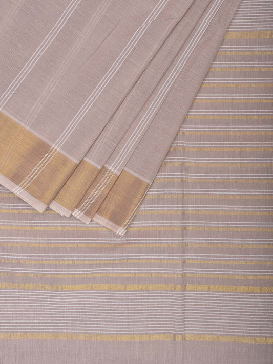 Cream Venkatagiri Cotton Saree with Strips Body and Pallu Design v0094