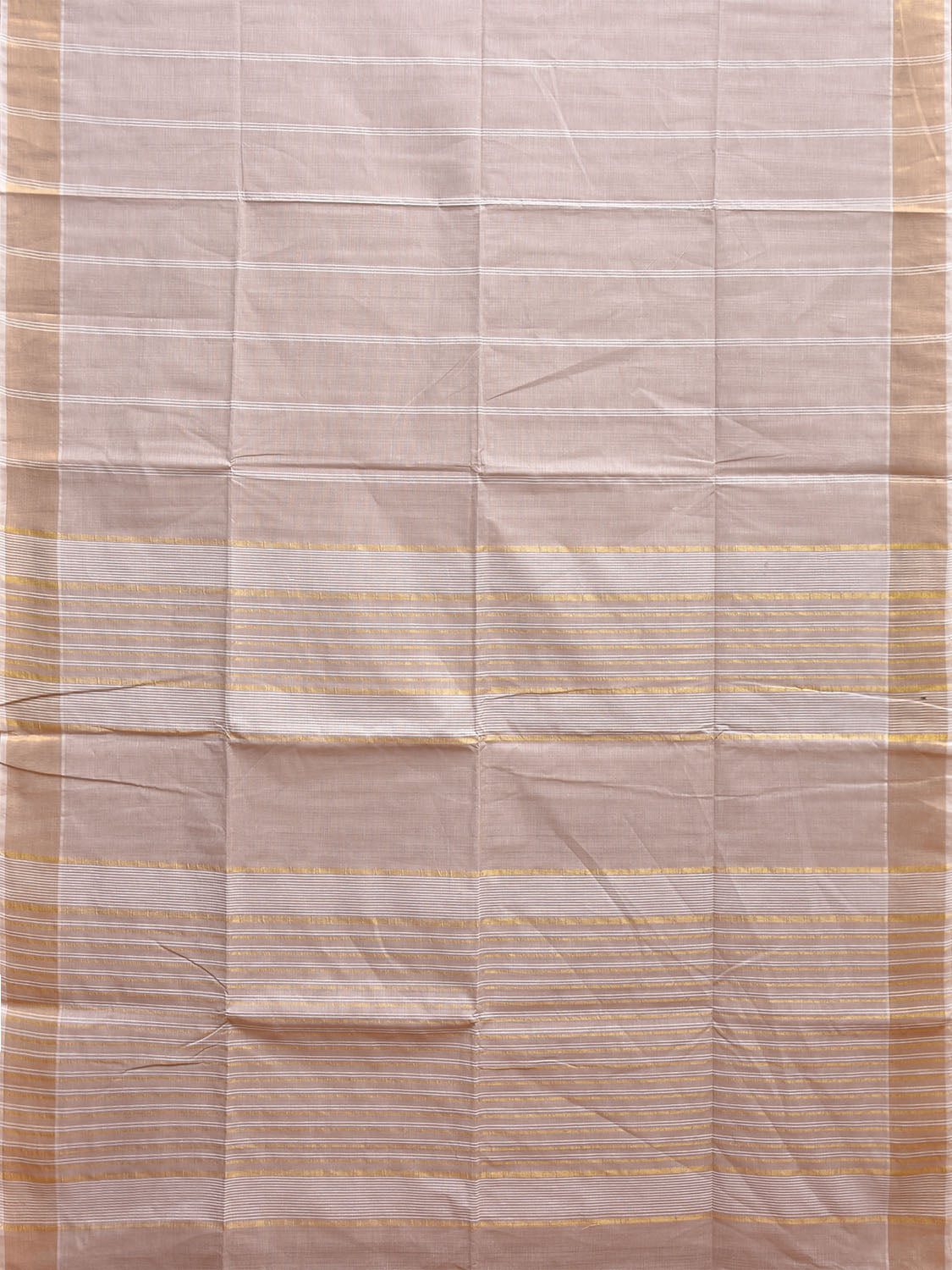 Cream Venkatagiri Cotton Saree with Strips Body and Pallu Design v0094