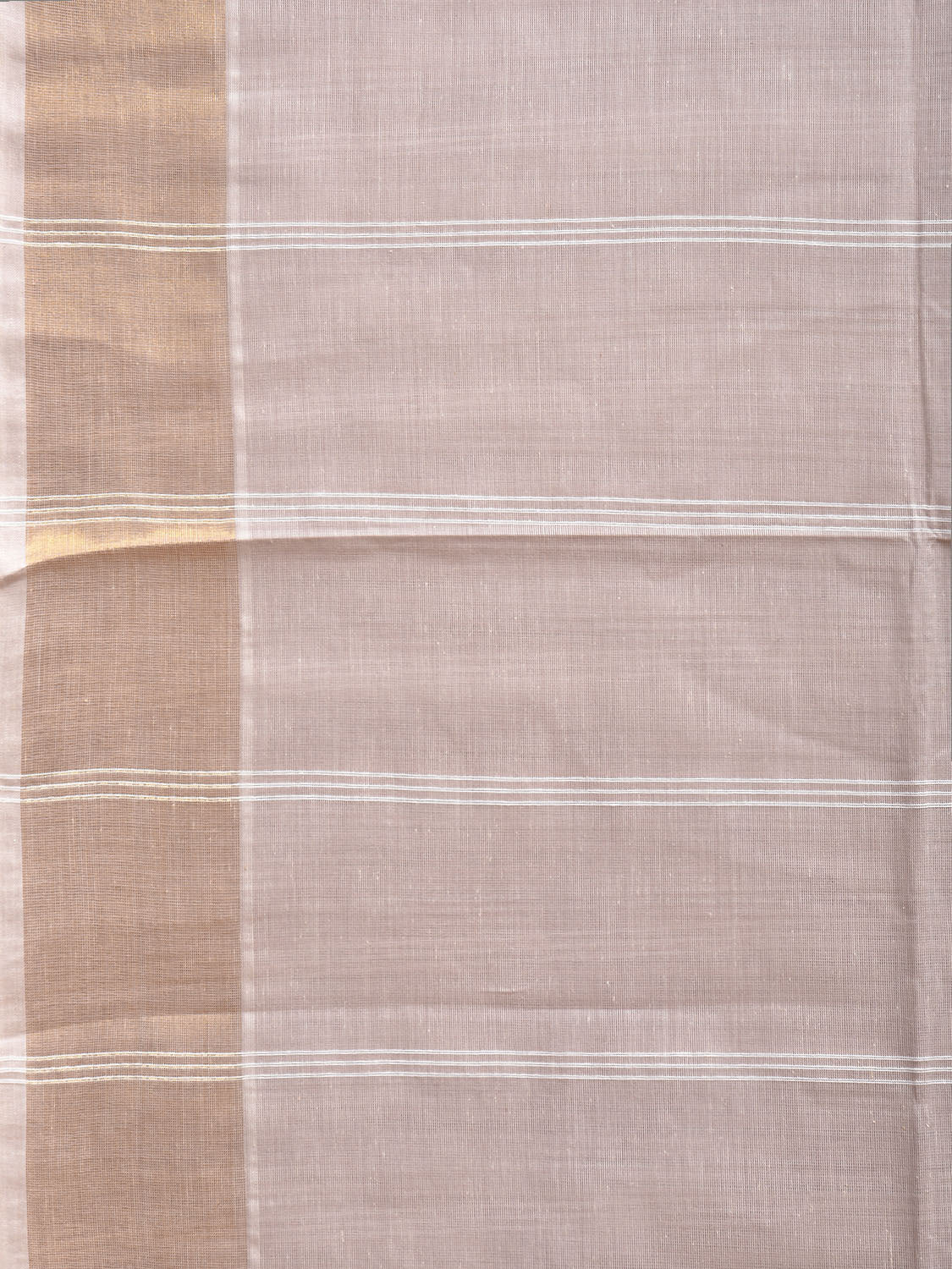 Cream Venkatagiri Cotton Saree with Strips Body and Pallu Design v0094