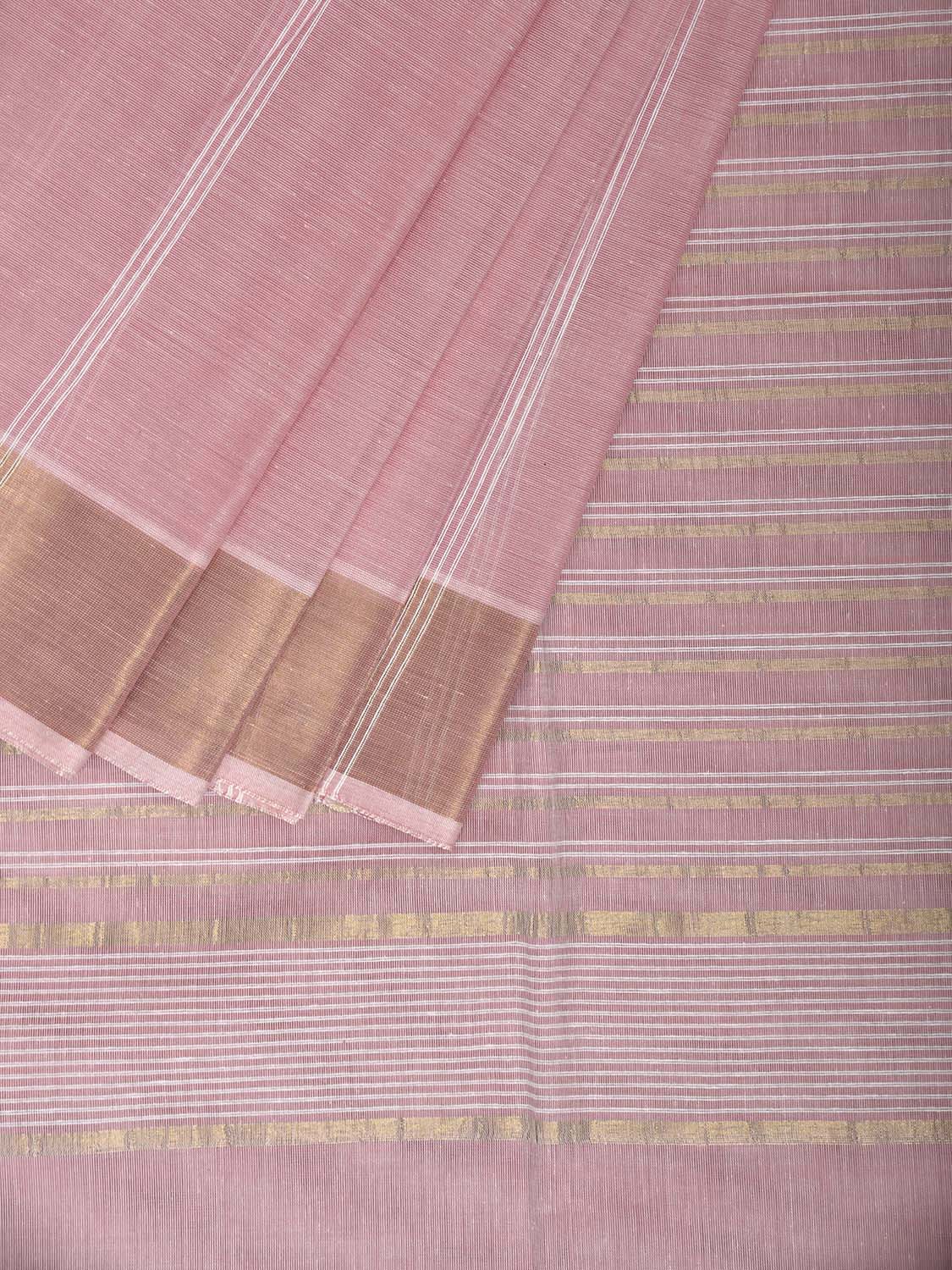 Light Pink Venkatagiri Cotton Saree with Strips Body and Pallu Design v0148