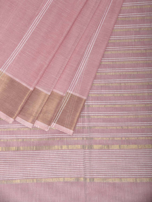 Light Pink Venkatagiri Cotton Saree with Strips Body and Pallu Design v0148