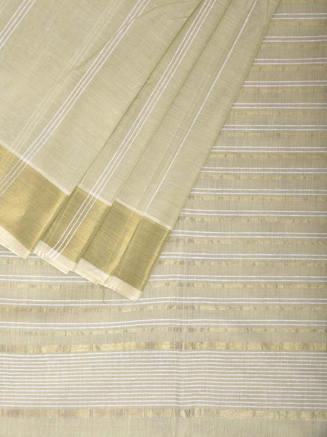 Light Green Venkatagiri Cotton Saree with Strips Body and Pallu Design v0149