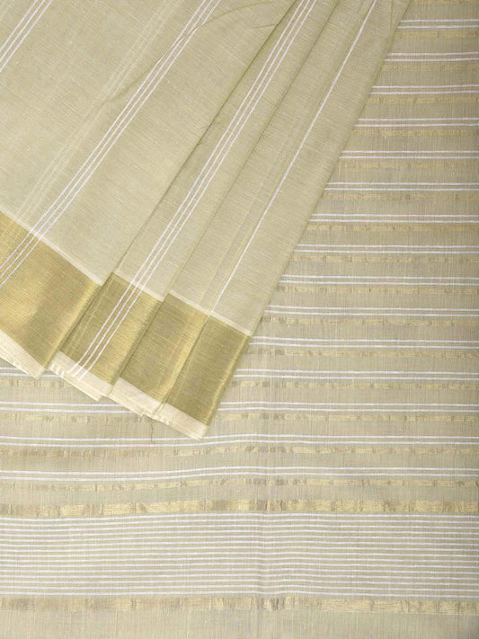 Light Green Venkatagiri Cotton Saree with Strips Body and Pallu Design v0149