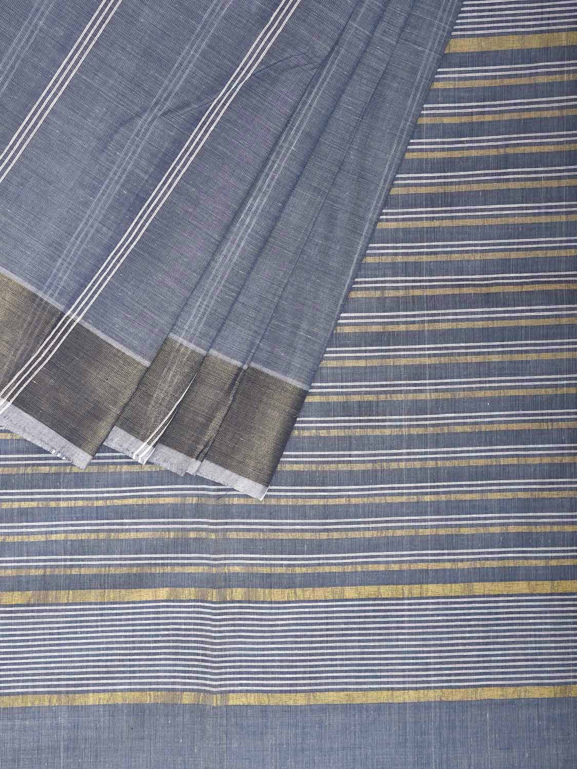 Blue Grey Venkatagiri Cotton Saree with Strips Body and Pallu Design v0150