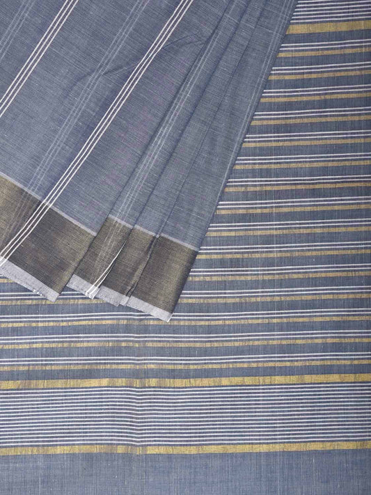 Blue Grey Venkatagiri Cotton Saree with Strips Body and Pallu Design v0150