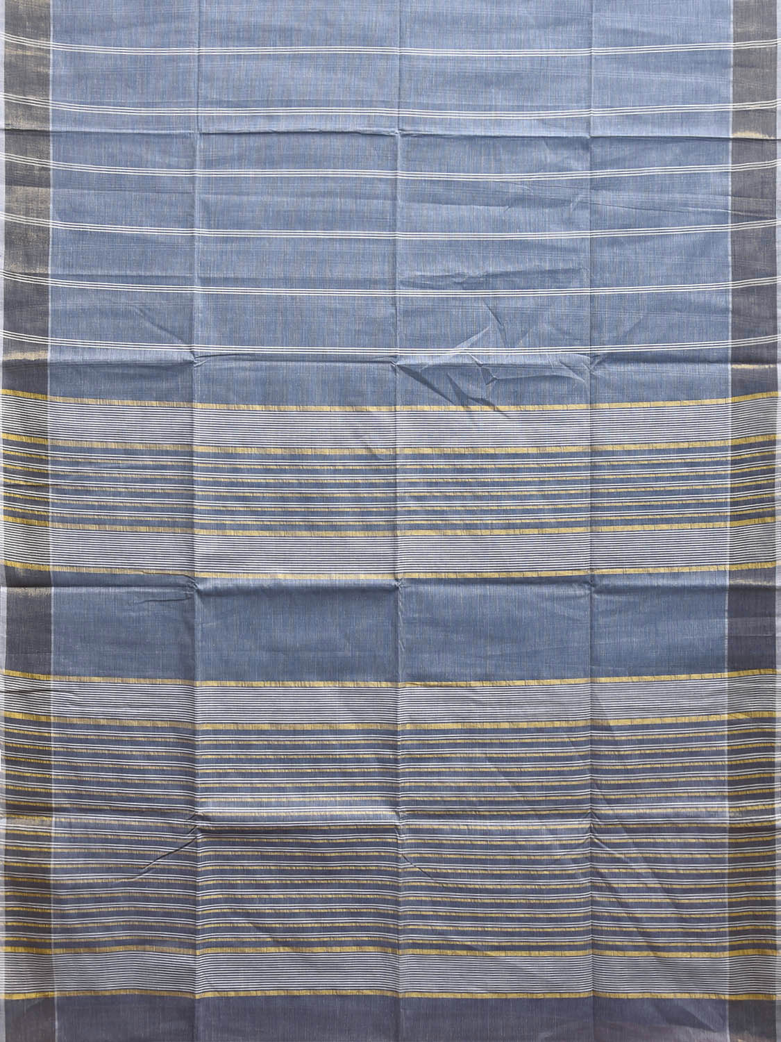 Blue Grey Venkatagiri Cotton Saree with Strips Body and Pallu Design v0150