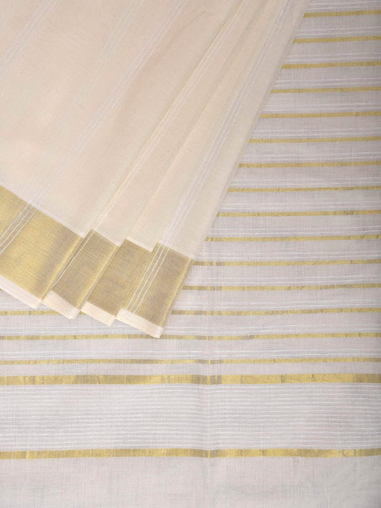 White Venkatagiri Cotton Saree with Strips Body and Pallu Design v0151