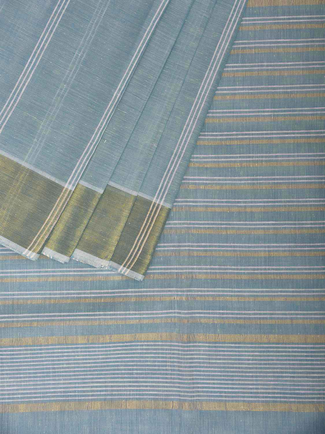 Light Turquoise Venkatagiri Cotton Saree with Strips Body and Pallu Design v0152