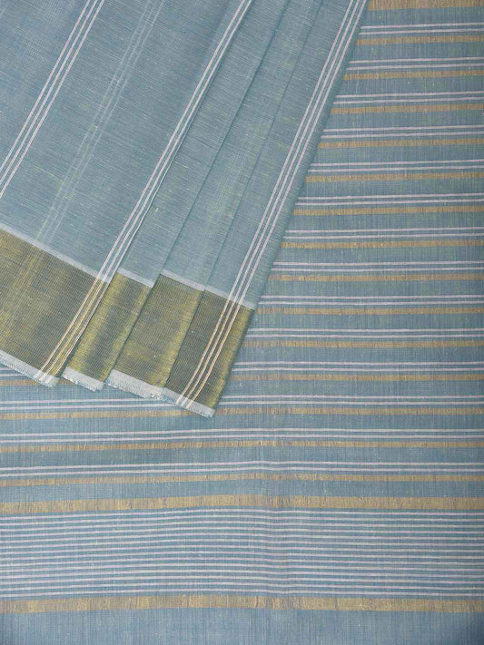Light Turquoise Venkatagiri Cotton Saree with Strips Body and Pallu Design v0152