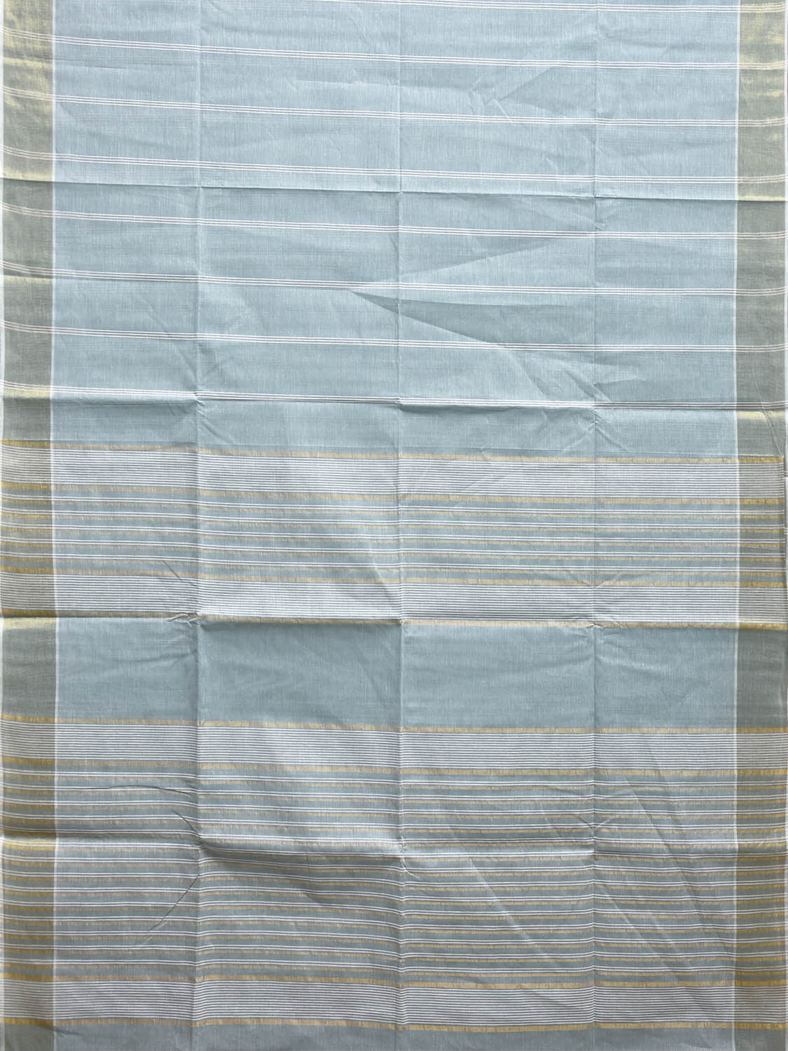 Light Turquoise Venkatagiri Cotton Saree with Strips Body and Pallu Design v0152