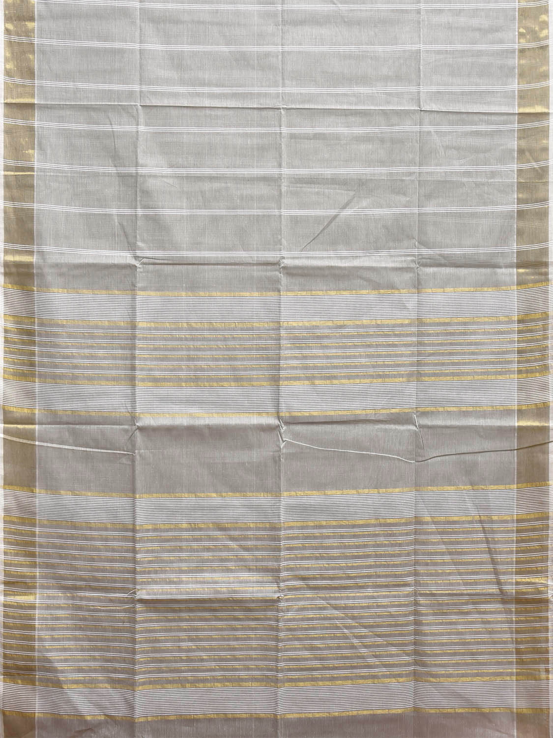 Light Grey Venkatagiri Cotton Saree with Strips Body and Pallu Design v0153