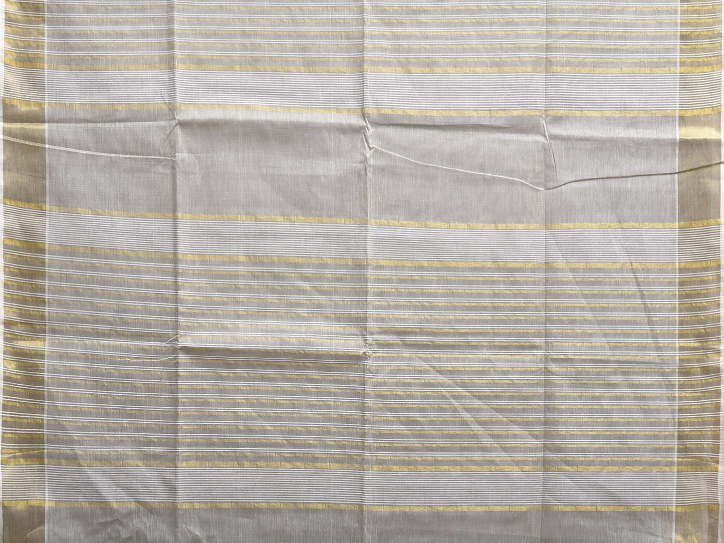 Light Grey Venkatagiri Cotton Saree with Strips Body and Pallu Design v0153