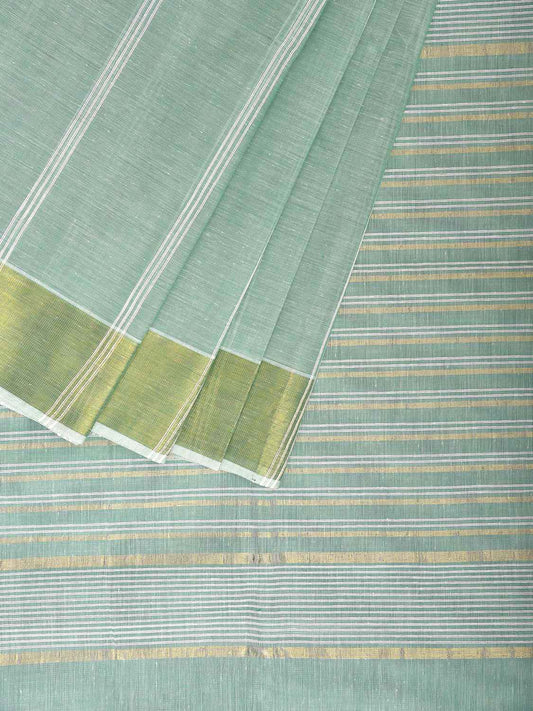 Turquoise Venkatagiri Cotton Saree with Strips Body and Pallu Design v0154