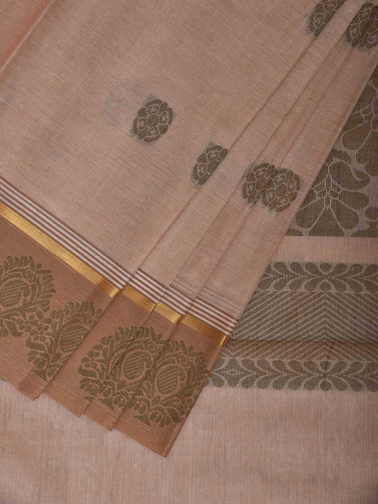 Light Fawn Venkatagiri Cotton Saree with Body Buta and Pallu Design v0156