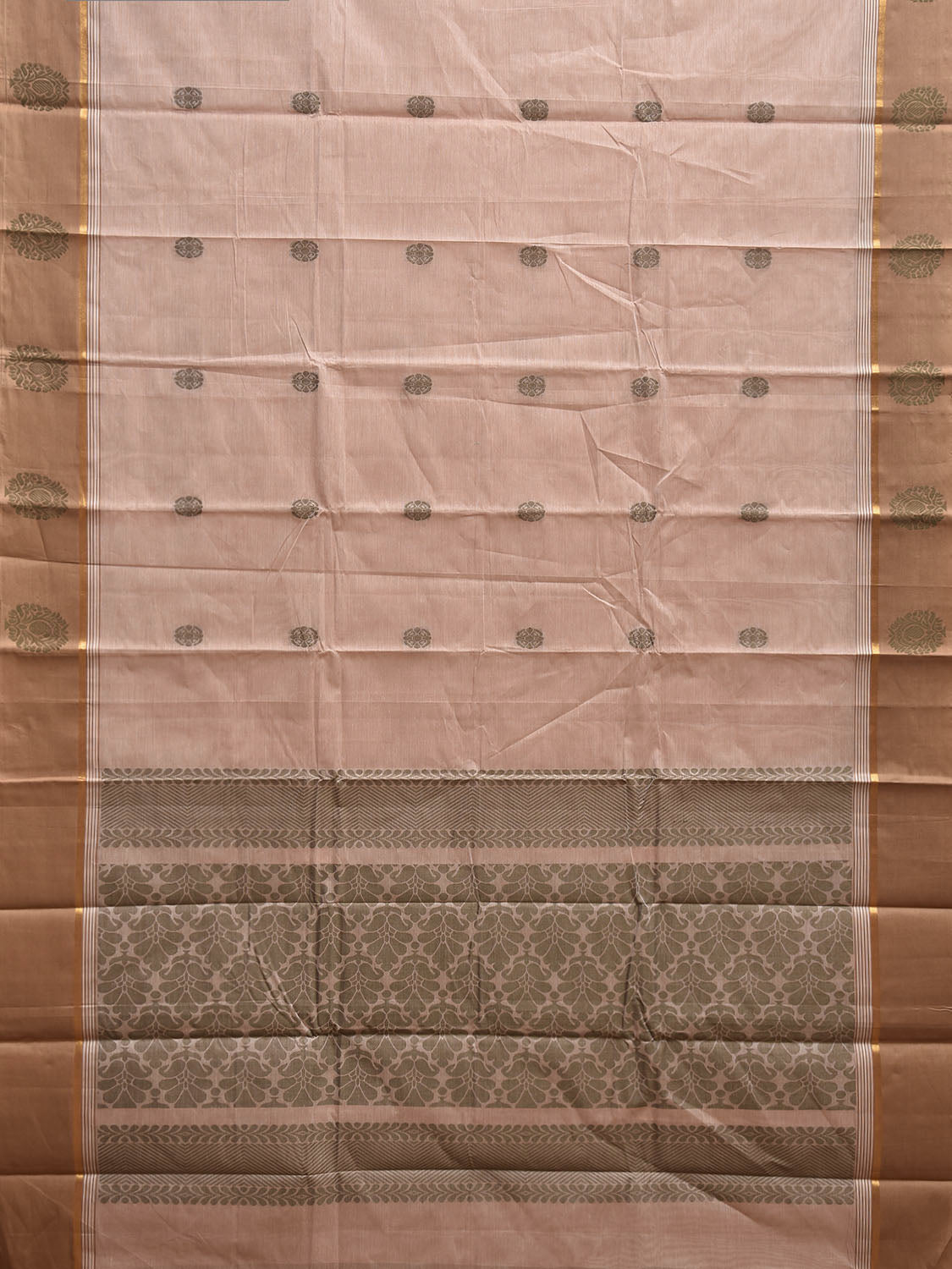 Light Fawn Venkatagiri Cotton Saree with Body Buta and Pallu Design v0156