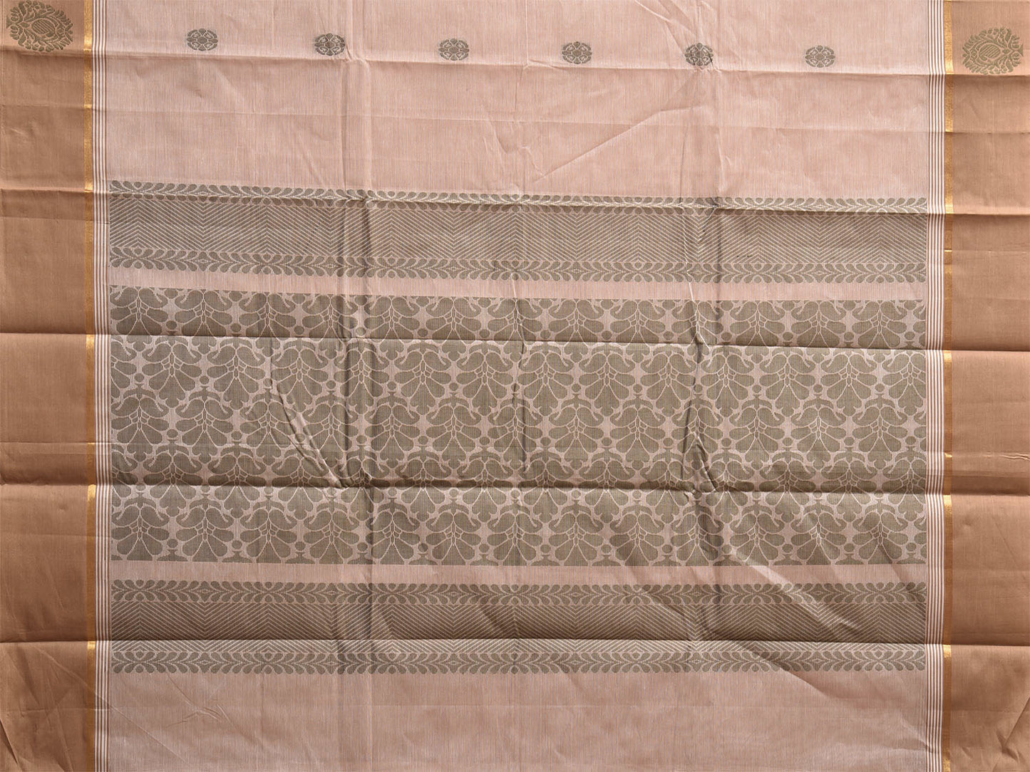 Light Fawn Venkatagiri Cotton Saree with Body Buta and Pallu Design v0156