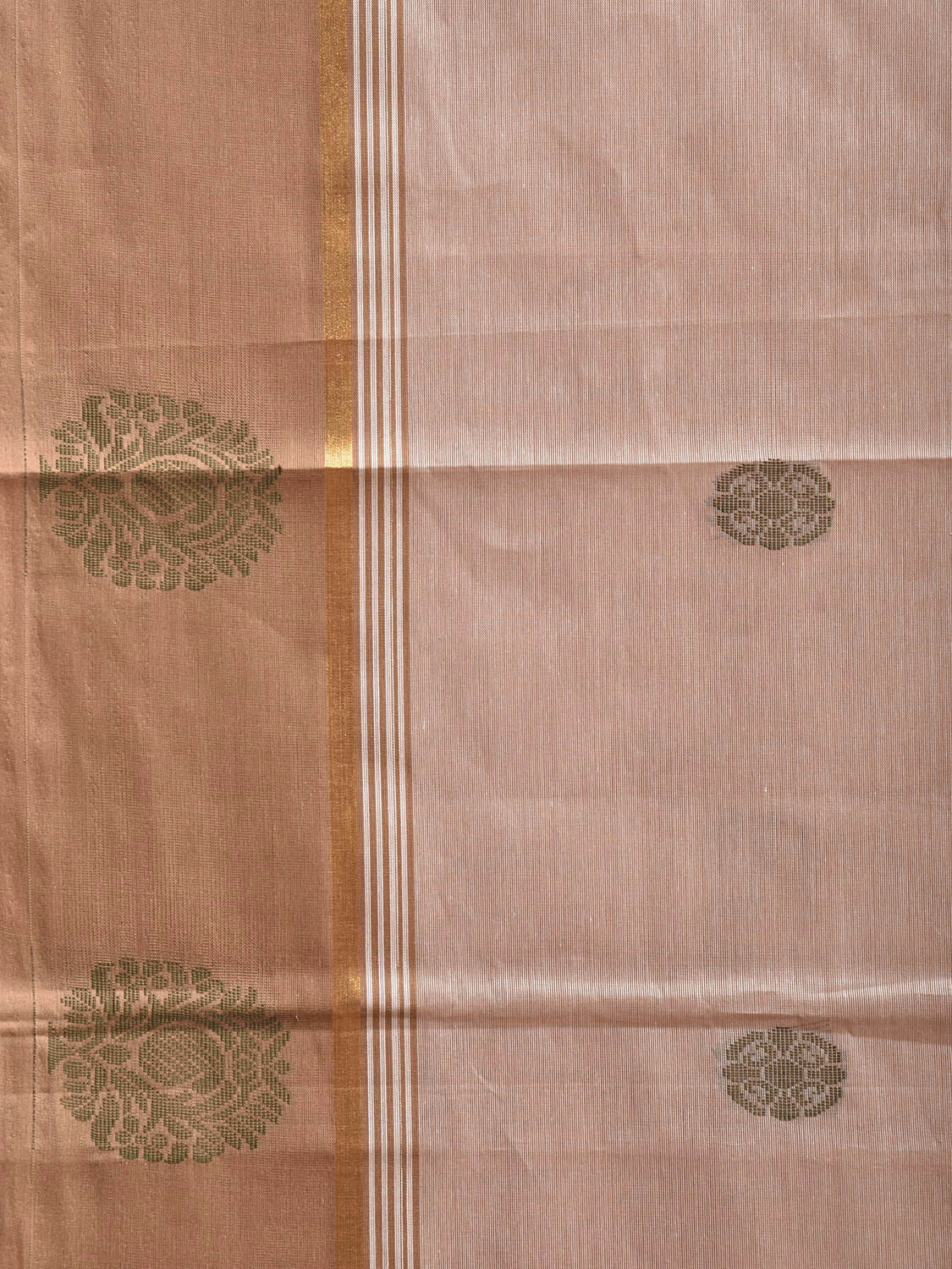 Light Fawn Venkatagiri Cotton Saree with Body Buta and Pallu Design v0156