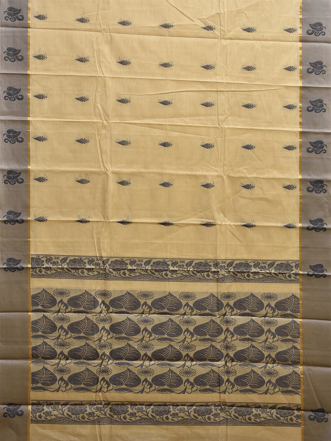 Light Yellow Venkatagiri Cotton Saree with Body Buta and Pallu Design v0157