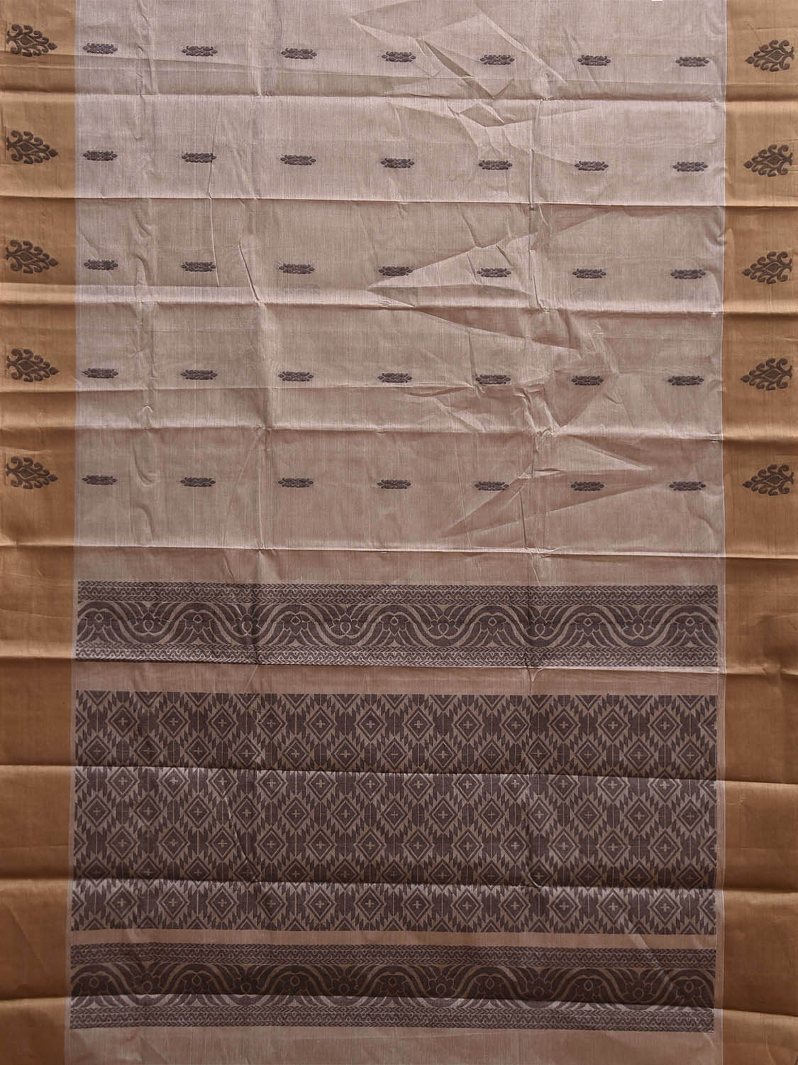 Light Fawn Venkatagiri Cotton Saree with Body Buta and Pallu Design v0159