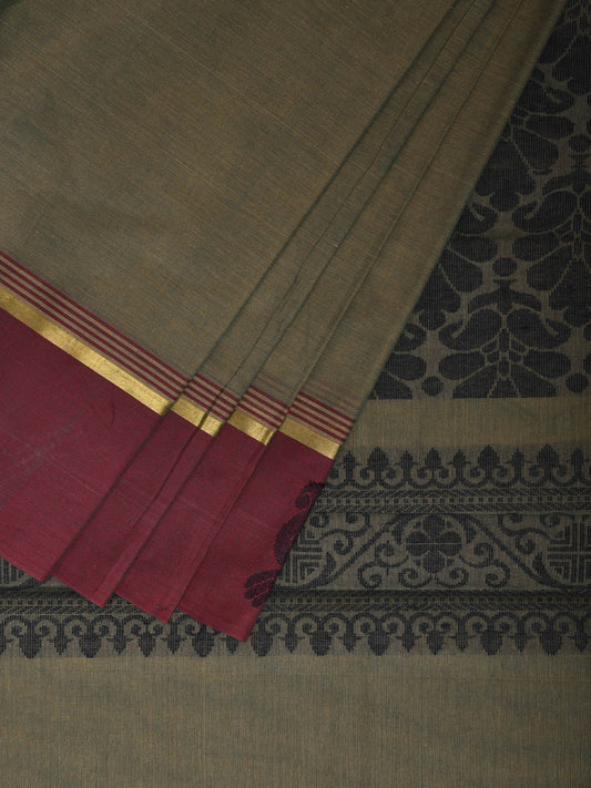 Light Green and Maroon Venkatagiri Cotton Saree with Body Buta and Pallu Design v0160
