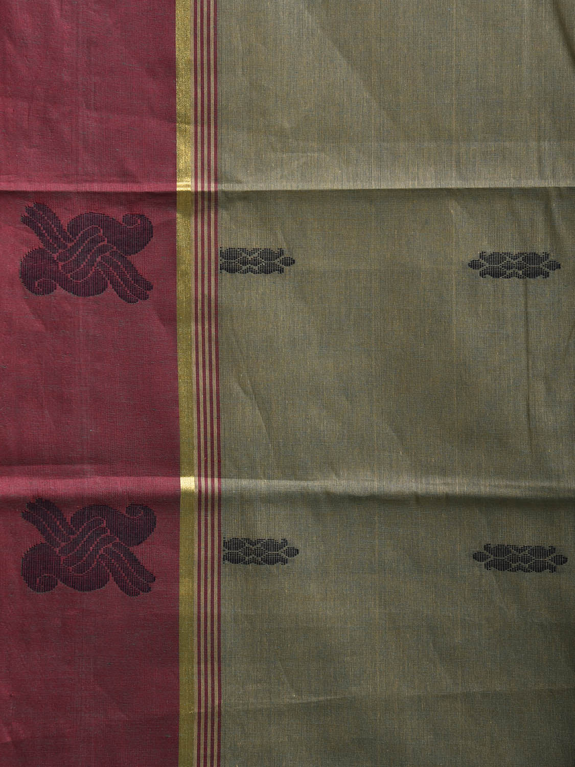 Light Green and Maroon Venkatagiri Cotton Saree with Body Buta and Pallu Design v0160