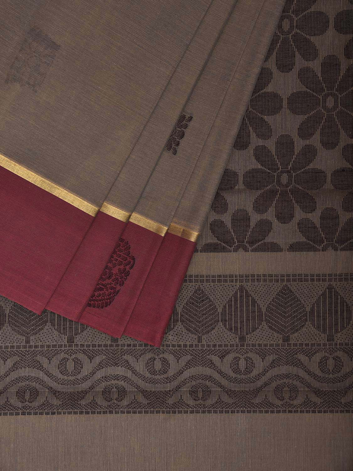 Grey and Magenta Venkatagiri Cotton Saree with Body Buta and Pallu Design v0162