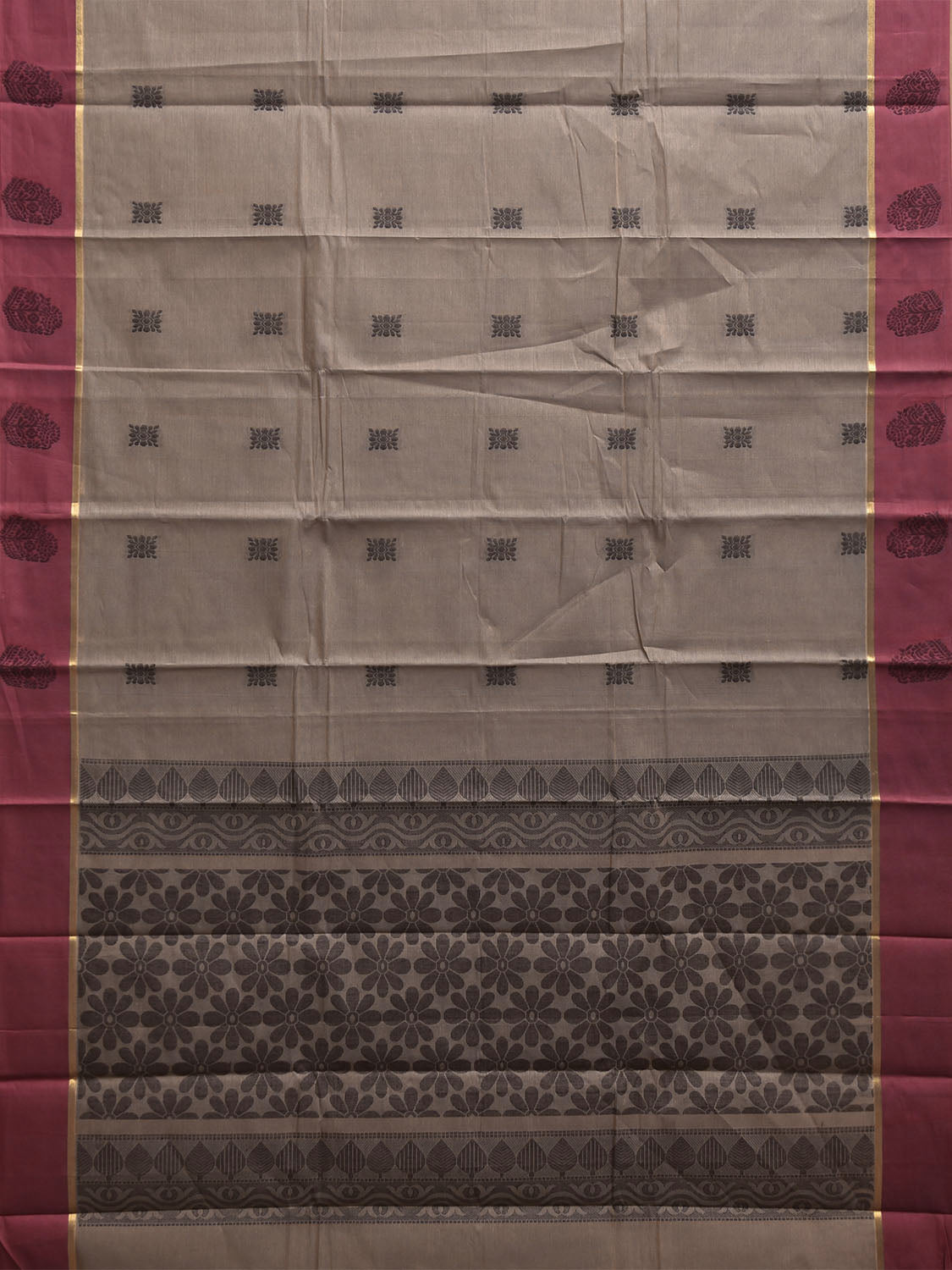 Grey and Magenta Venkatagiri Cotton Saree with Body Buta and Pallu Design v0162